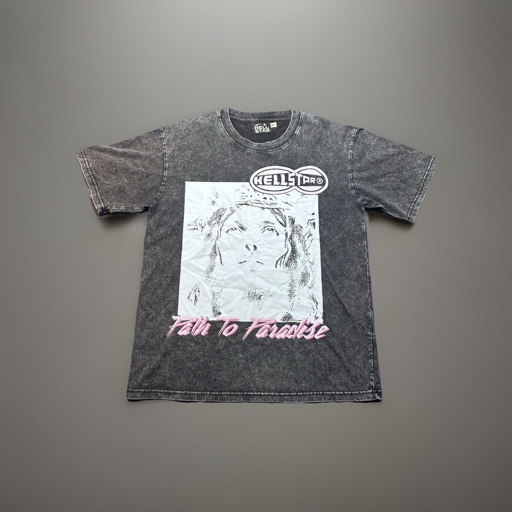 Hellstar "Path To Paradise" Jesus Graphic T-Shirt - Washed Black - Size S